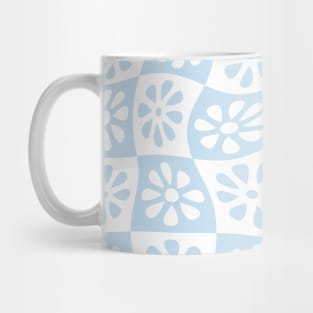 Light Blue Wavy Floral Checkers Mug